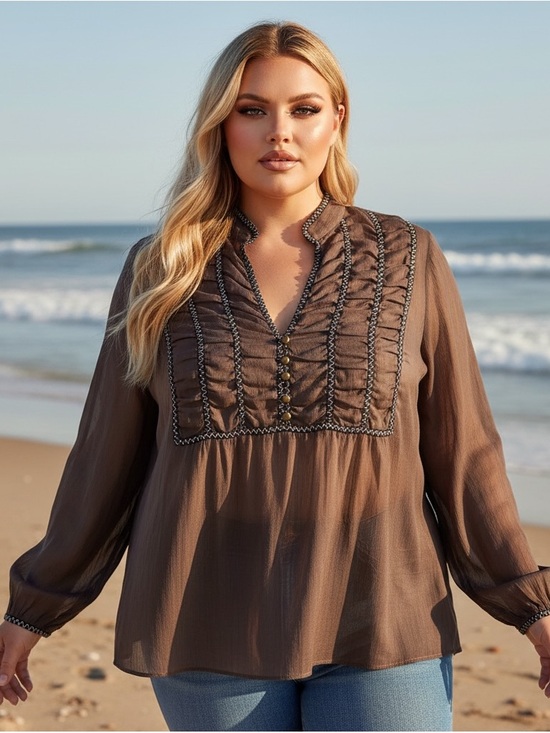 Lane Bryant Tops - Lane Bryant brown sheer chiffon fairycore peasant top